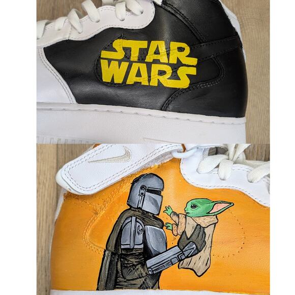 Nike Air Force 1 Mens High Top Sneakers 13 Star Wars Mandalorian Custom Painted - Picture 2 of 12